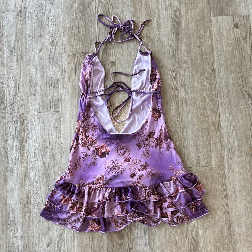 Womens NWT Fashion Nova Purple Printed Mini Dress - L - Picture 5 of 8